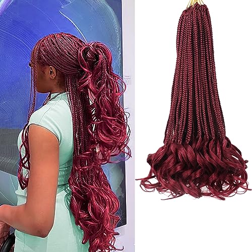Burgundy Crochet Hair for Black Women 18 Inch 7 Packs French Curl Crochet Braids with Curly Ends Pre Looped Goddess Box Braids (Bug)
