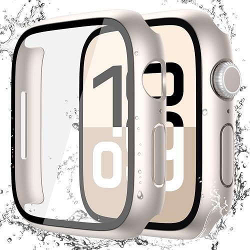 Image of Misxi [2 Pack] Waterproof Hard Case with Tempered Glass Compatible with Apple Watch Series 11 (2025) Series 10 46mm, Anti-Fall Tough Overall Protective Cover for iWatch Screen Protector, Starlight