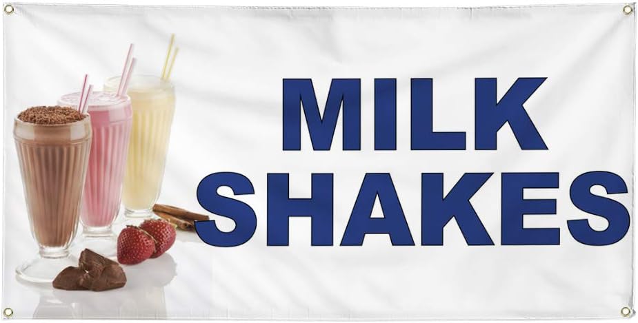 Vinyl Banner Multiple Sizes Milk Shakes Blue Food Bar Restaurant Truck Restaurant & Food Outdoor Weatherproof Industrial Yard Signs 4 Grommets 24x36Inches