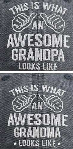 Image of 2PCS Grandpa and Grandma Hats for Men Women, Adjustable Wash Cotton Embroidered Funny Grandparents Baseball Cap