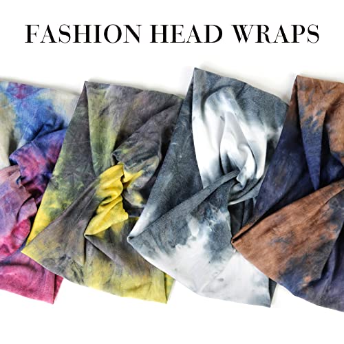 Image of Tobeffect Wide Headbands for Women, Tie Dye Extra Large Turban Headband Boho Hairband Hair Twisted Knot Accessories, 6 Pack