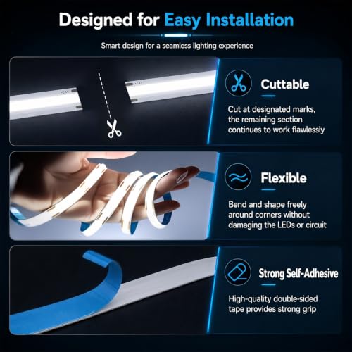 Tira LED COB 16.4 pies GUPUP luz blanca 6500K 24V dimmable miniatura 6