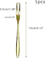 Vista 2 de Curqia Salad Forks Stainless Steel Small Forks Gold 2-Tine Fork for Cocktail Appetizer Dessert Party, 5 Packs