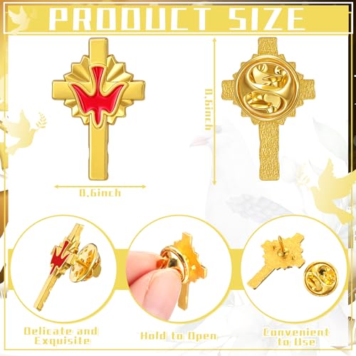 Image of Misdary 24 /48 Pcs Holy Spirit Pins Gold Cross Lapel Pins Bulk Holy Spirit Dove Enamel Brooch Christian Catholic Gifts