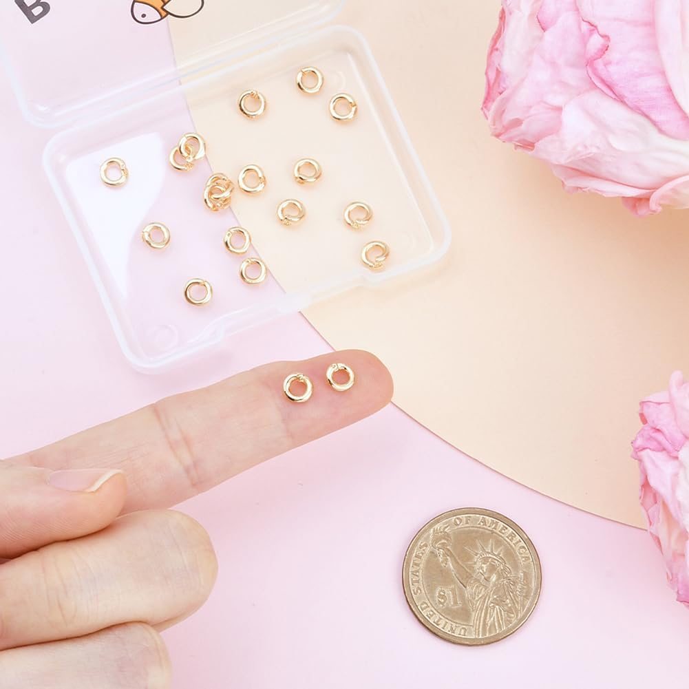 Beebeecraft 1 Box 50Pcs Locking Jump Rings Real 24K Gold Plated Round Circle Clasp Connector OD 5.5mm ID 3mm Split Jump Rings for Necklaces Pendants Earrings Bracelets Jewelry Making Findings