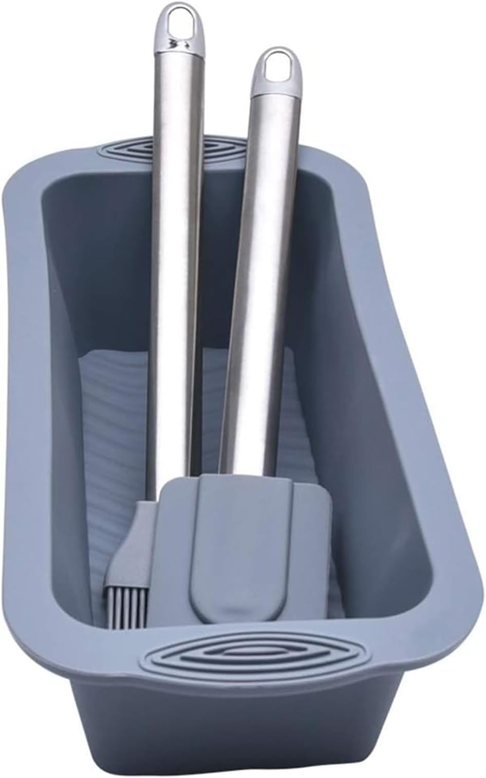 YOUBAMI Bread Loaf Pan, Silicone Bread and Loaf Pans for Baking Bread With Spatula & Pastry Brush, Nonstick Cake Baking Mold For Homemade Cakes, Meatloaf, Quiche And Pound Cake, Grey