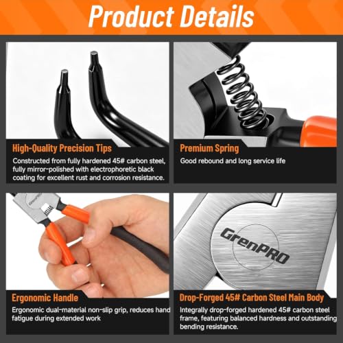 Image of GRENPRO 7-Inch 4-in-1 Snap Ring Plier Set, Internal External Circlip Pliers