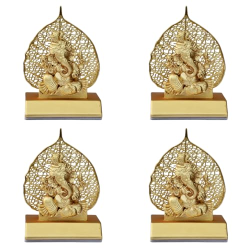 Image of Saugat Traders Diwali Corporate Gift for Clients - Pack of 4 Metal Golden Ganesh Idol for Employees, Office Staff, Family, Colleagues - New Year Housewarming Spiritual Return Gifts