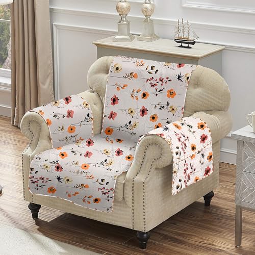 Image of Amazon Basics Printed Quilted Reversible Sofa Topper | 1 Seater | 175Cm X 60Cm | 325 GSM | Color - Red, Polyester Blend
