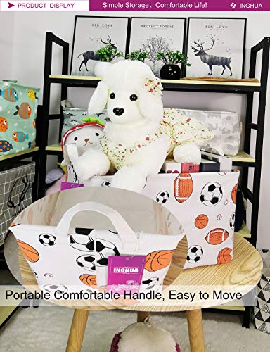 Image of Rectangular Storage Basket Fabric Organizer Bin for Toys,Books,Clothes,Gifts,Pets-Perfect for Home,Office,Nursery,Dorm,Shelf(Rec ball game)
