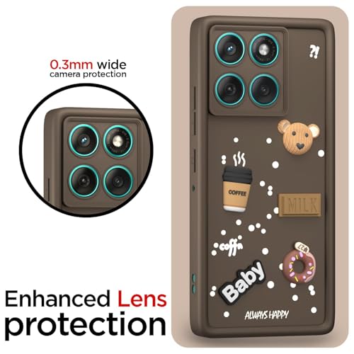 Image of Bintage Cute Fun Ball | Taddy Cartoon 3D Smiley Coffee Cup | Milk Donut | Full Protection Rubber Back Cover Compatible for Moto Edge 60 5G - Brown