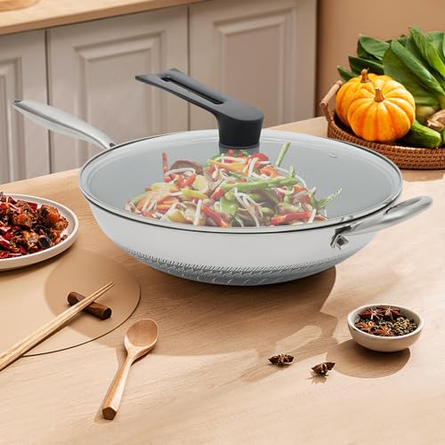 Wok de acero inoxidable con tapa 13 pulgadas miniatura 6