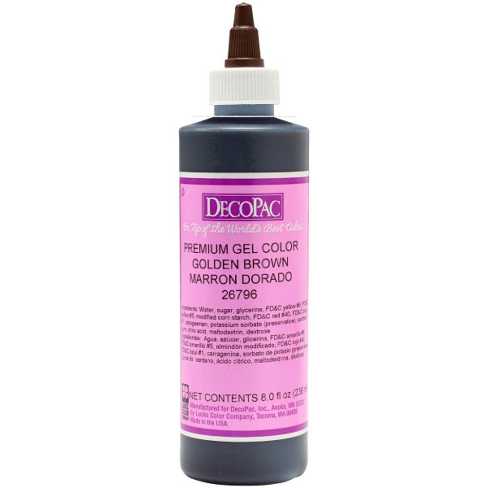 DecoPac Premium Gel Food Coloring | Golden Brown Food Coloring For Baking | 8oz | Color Buttercream, Fondant, Frosting & Piping Gel, Food Safe, Highly Concentrated Gel, 8 oz - Golden Brown