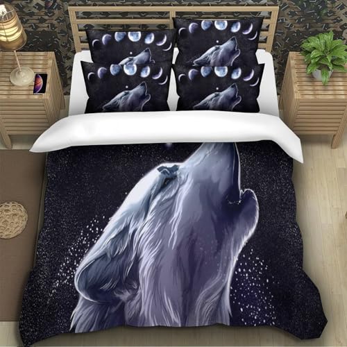 Parure de lit loup 3D grand format avec fermeture éclair pour un entretien facile