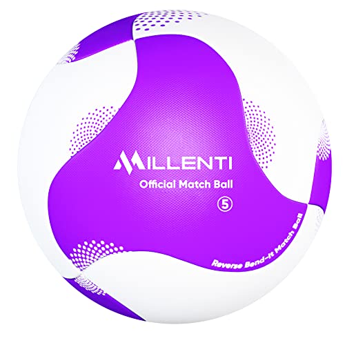 Millenti Reverse-Bend-It Soccer Ball - Size 5 White Purple Soccer Ball, Training Ball + Match Ball, High-Visibility Easy-To-Track Design (White Purple) Sb-Rbi-Purple #TOP6