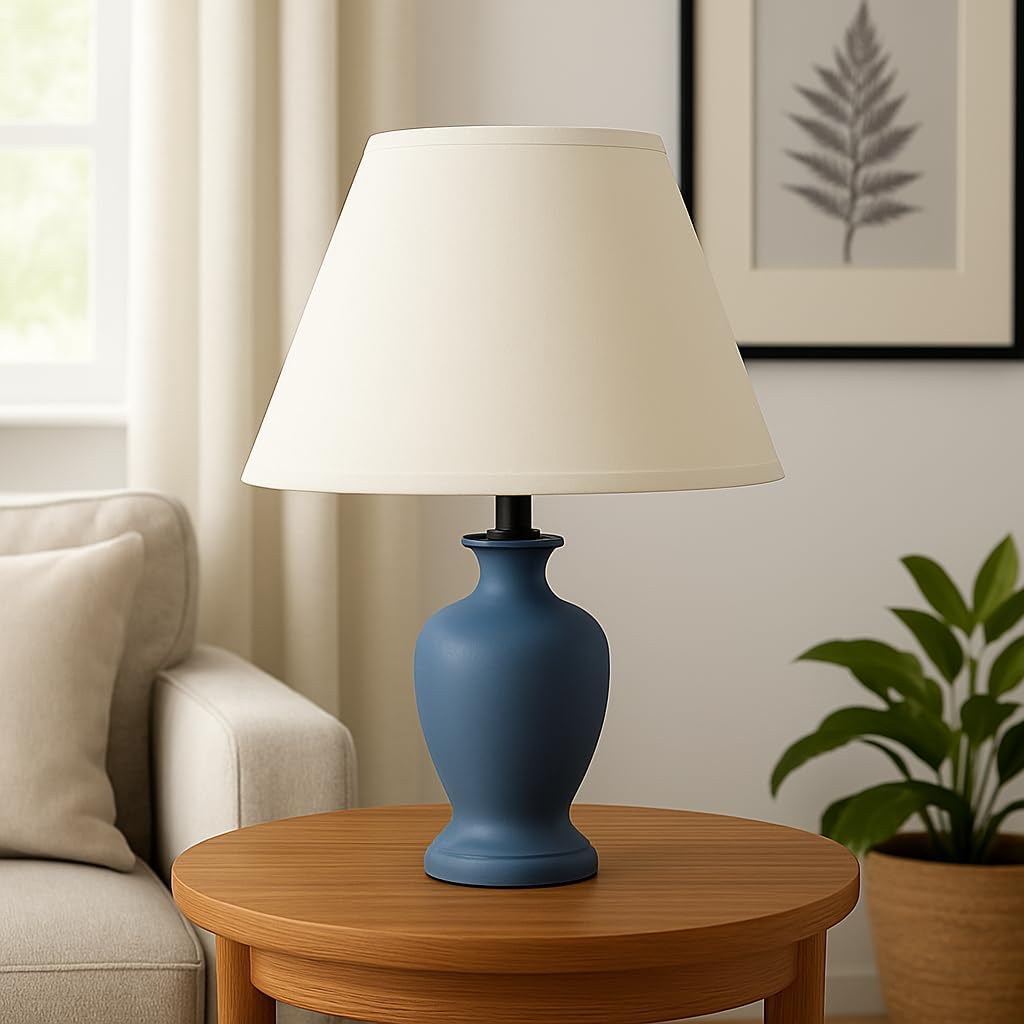 35 cm Lampenschirm, Kegel, Baumwollstoff mit weißer PVC-Rückseite, handgefertigtes Produkt, für Tischlampe, Stehlampe (Elfenbein)