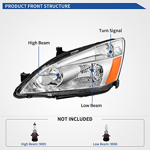 Image of OEDRO Headlight Assembly Compatible with 2003-2007 Accord Headlights, Headlamp With Chrome Housing Amber Reflectors Front Lights - Driver & Passenger Side | Clear Lens, Amber Reflector, Driver and Passenger Side, PC Lens, Fully Sealed, Bright Beam, Impact-Proof