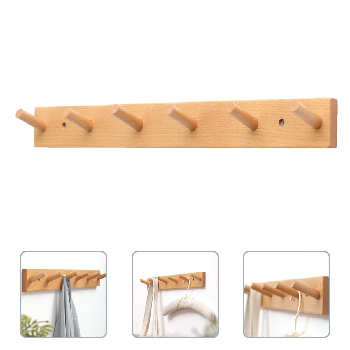 Perchero de Pared de Madera con Ganchos Adhesivos sin Taladro Diseño Simple y Elegante para Organización y Decoración del Hogar
