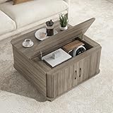 Maupvit Lift Top Coffee Table with Storage, Farmhouse Square Coffee Table with 2 Flip-Tops...