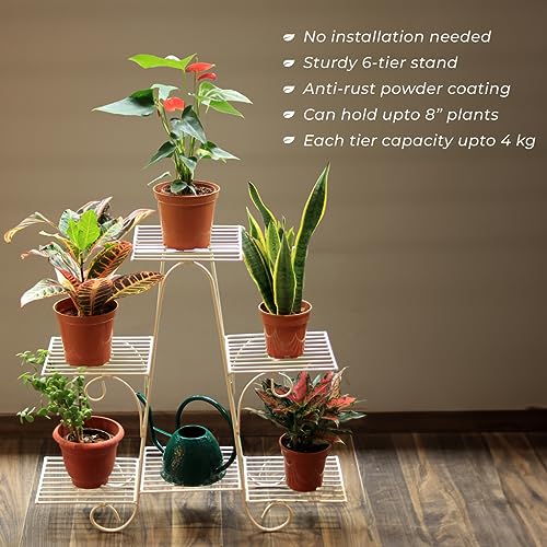 TrustBasket Marvel Planter Stand (Ivory) | Metal Pot Stand for multiple plants | Indoor/Outdoor | For Balcony, Living Room Decor | For 6 Planters