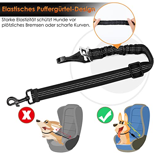 Eyein Hunde Sicherheitsgurt für Auto, Verstellbare Hundegurt fürs Auto mit Elastischer Ruckdämpfung, 3 in 1 reflektierend Hunde Anschnallgurt für alle Hunderassen & Autotypen, 90cm (Schwarz)