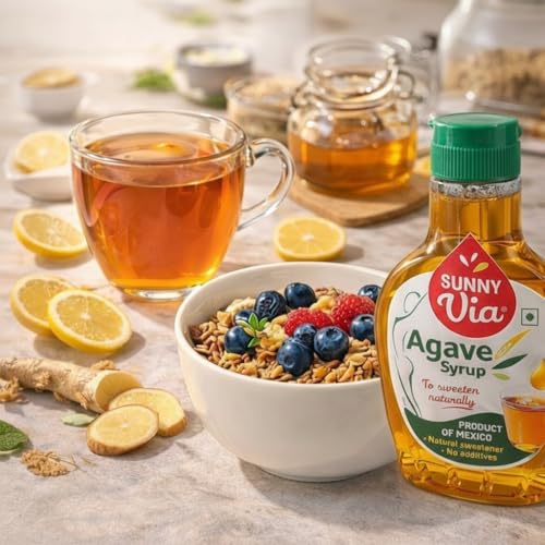 Image of Sunny Via Mexican Blue Agave Syrup, 350g | Natural Sweetener | Perfect for Drinks, Desserts and Baking | Low GI alternative to Honey