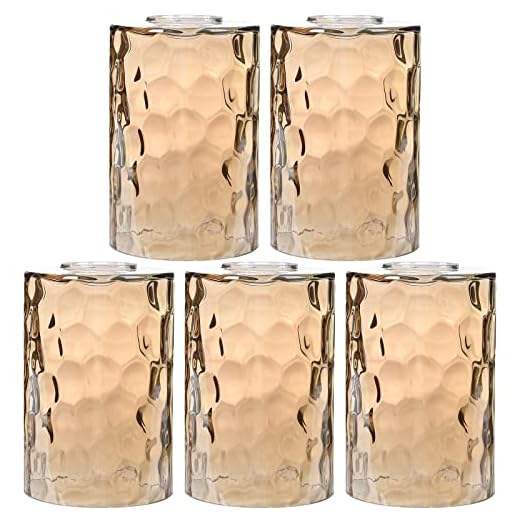 Rivqahra 5 Pack Amber Hammered Glass Lamp Shade Replacement Globe & Cover for Lighting Fixture, 6" Tall, Water Ripple Cylinder Glass Shade for Chandelier Pendant Light Wall Sconces, 1-5/8 inch Fitter