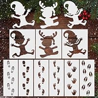 12pcs Wichtel Schablonen Weihnachten Wichtel Tür Zubehör Zeichenschablonen Rentier Fußabdrücke Handabdrücke Kunststoff Malschablonen zum Malen Weihnachtsschablonen für Wand Böden Fenster Karten