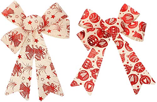 2pcs Christmas Bows Burlap Ribbon Bow Xmas Wreath Bow for Christmas Tree, Christmas Wreath, Gift Decoration - Style 2