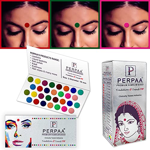 Image of PERPAA Premium Velvet Sticker Kumkum Bindi Box of 15 Flaps - Pottu for Women,Ladies, Girls (Size 3, Diameter 10mm, Multicolor)