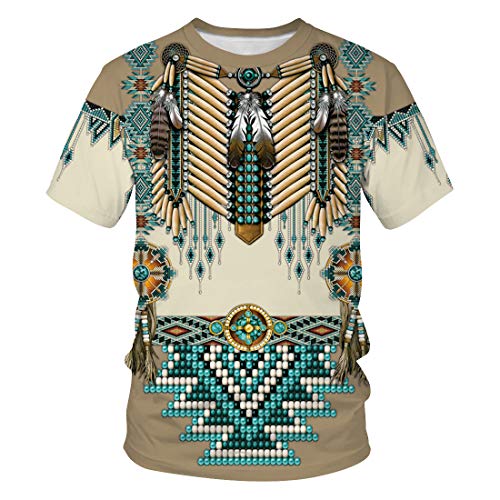 JJCat Men's O-Neck Short Sleeve 3D Digital Print Indian Ethnic Style Summer T-Shirts(L,Multicolor)