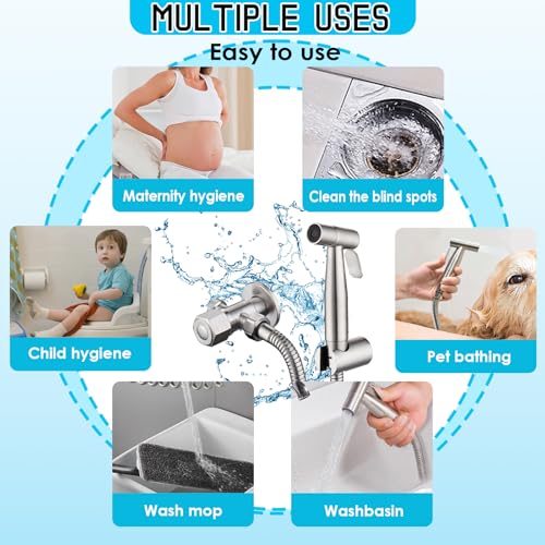 Raisand Handheld Bidet Sprayer Edelstahl Premium - Rostfreie Handbrause für Toilette, Bad, Küche & Balkon | Inkl. Halterung & Zubehör Set | Einfach Installierbar | Langlebiges Bidet Spülsystem