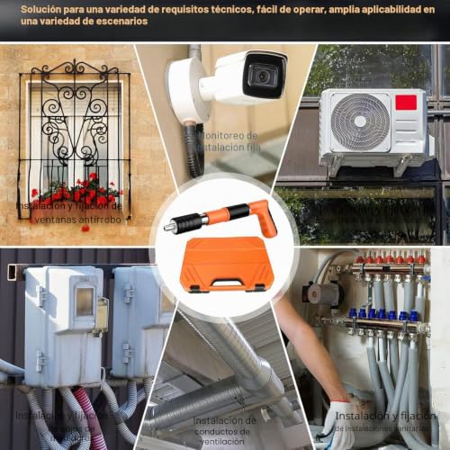 Miniatura 6 de Clavadora De Hormigón, Clavadora De Remache, Pistola De Clavos Portátil Con 200 Clavos Redondos, Pistola Manual Con 5 Niveles Ajustables, Para Paredes De Hormigón Naranja