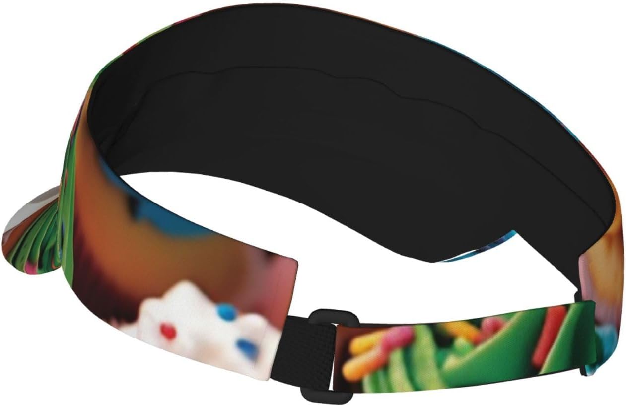 Birthday Cupcakes Sports Sun Visor for Men Women Adjustable Empty Top Baseball Cap Outdoor Golf Running Sun Caps Black