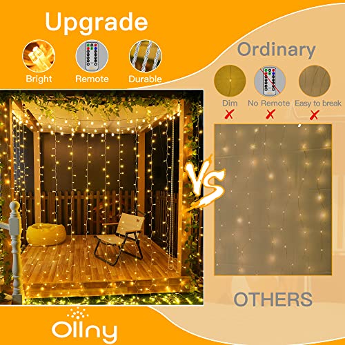 Ollny Curtain Lights For Bedroom - 200Led 6.6X6.6Ft Fairy Lights Curtain With 8 Modes Timer Remote, Usb Power, Waterproof Hanging String Lights For Backdrop Wedding Party Wall Decorations, Warm White #TOP2