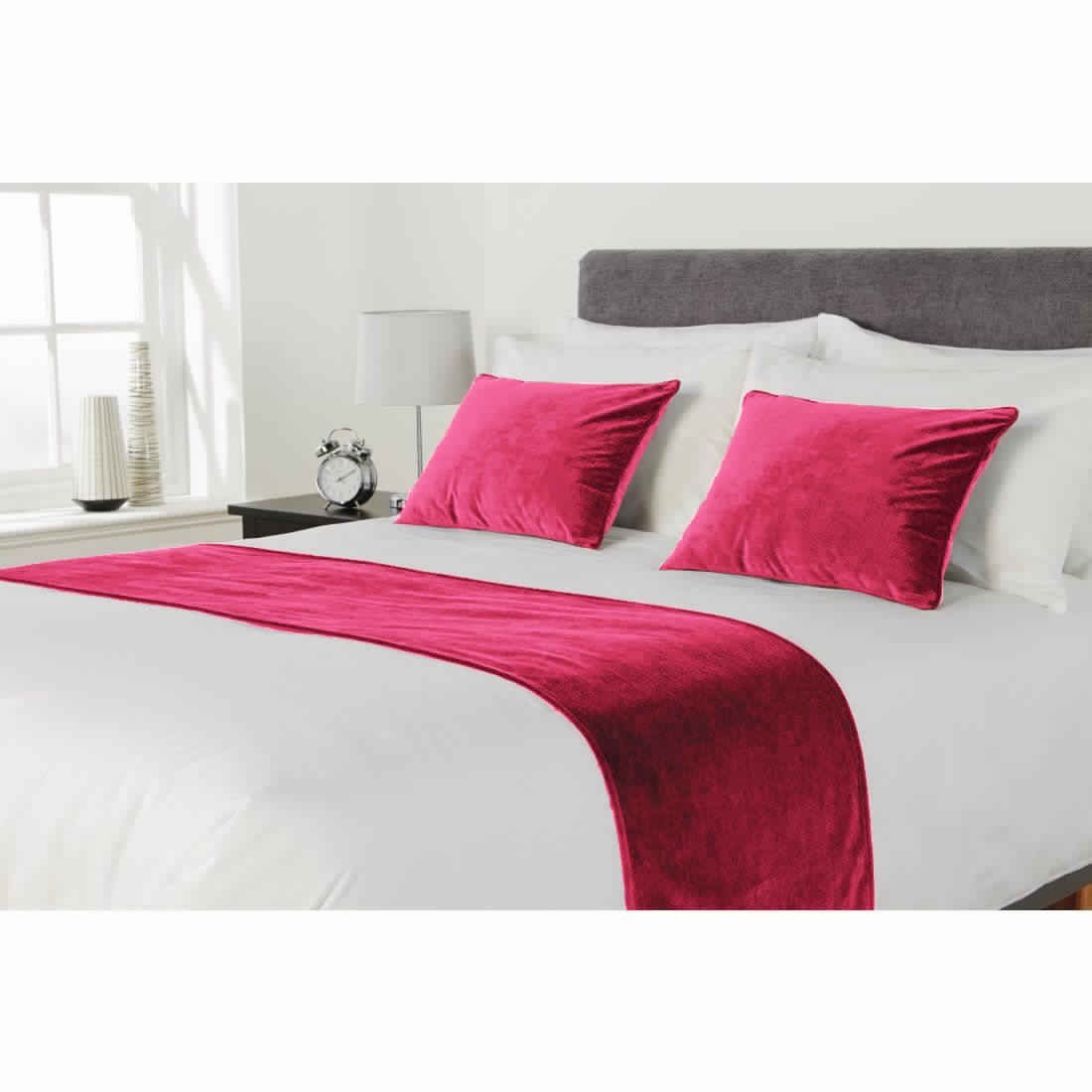 FABRICART Luxury Home 18" x 18" Cushion Cover with BEDRUNNER | Pillow Shams with Bed Scarf | Set of 2 Cushion Covers + 1 Bed Runner | (Fuchsia/HOT Pink, Queen - 20 X 78 INCHES)-picture-19