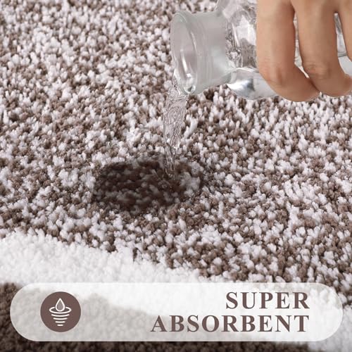Pauwer Bathroom Rug Mat Set 3 Piece, Microfiber Shaggy Bath Set, Non-Slip Ultra Soft Carpet Mats, Absorbent with U-Shaped Toilet for Bathroom, Tub, Shower, Coffee