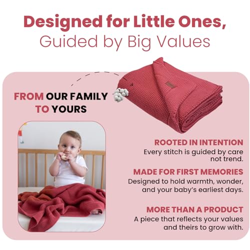 Image of 100% Organic Cotton Baby Knitted Blanket with Gift Box - Soft Toddler, Crib, Stroller Blanket - Neutral Swaddle and Receiving Blanket for Newborns, 30 inchx40 inch, Amberglow