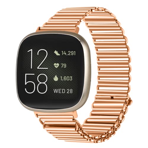 Gimuk Straps Compatible with Fitbit Versa 4 Strap for Women Men Adjustable Stainless Steel Metal Wristband Sport Replacement Strap Band Bracelet for Fitbit Versa 4/Sense 2/Versa 3/Sense (Rose Gold)