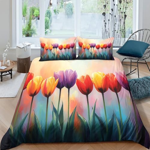 Parure de lit microfibre hypoallergénique tulipe 140x200
