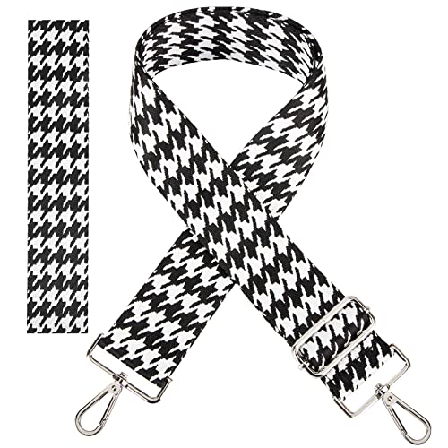 Taschengurte zum Wechseln-5 cm Taschengurt, Schultergurt für Taschen Breit, Verstellbarer Umhängegurt Schulterriemen 75-135 cm mit Karabiner für Taschen Handtaschen (Schwarzer Hahnentritt) Cover