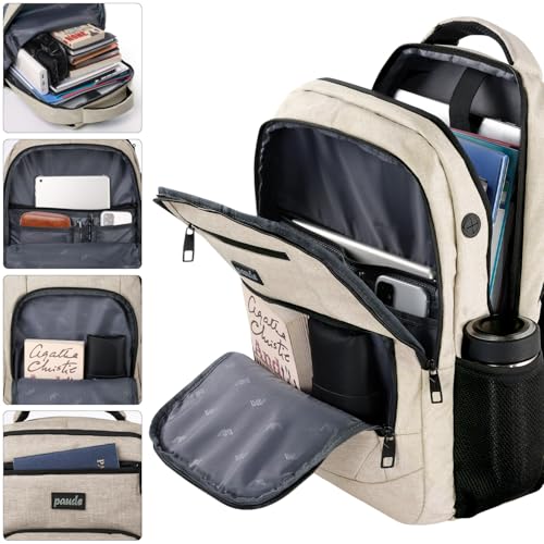 Image of Paude Backpack School,Backpack Laptop Bookbag for Teens 17.3 Inch College Backpack for University Business Work Travel, Beige