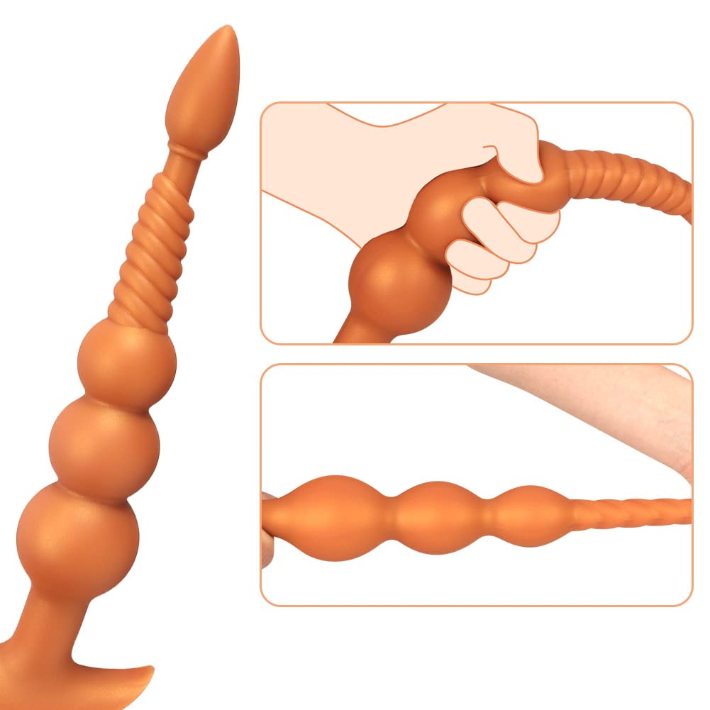 Anal Beads with Removable Foxtail Extra Long Fox Tail Anal Butt Plug Sex Toy Liquid Silicone Anal Plugs Anal Stimulator for Men Women Couples Cosplay Anal Trainer Erotic SM Sex Games (L)