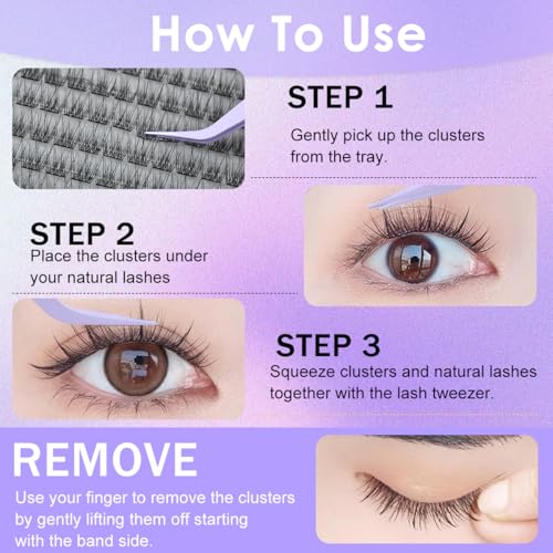 Image of MAYCREATE 120Pcs Self Adhesive Eyelashes, Clear Band 11mm Lash Clusters Kit, Natural Pre-Glued Eyelash Cluster, Invisible Band Reusable Eye Lashes with Tweezers