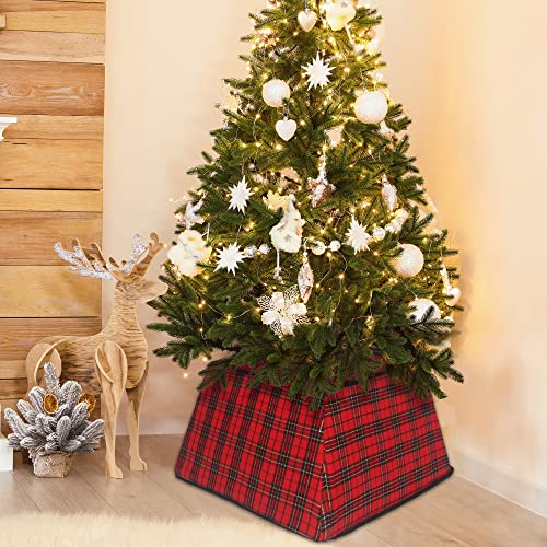 Sunyplay Christmas Tree Collar, Square Christmas Tree Ring, Fabric Christmas Tree Skirt For Xmas Tree And Home Decoration(Red Black Plaid) #TOP5