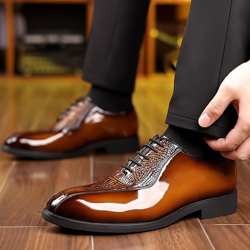 Mens Office Leather Oxford Shoes Lace-up Classic Dress Formal Loafers Breathable Business Tuxedo Shoes2