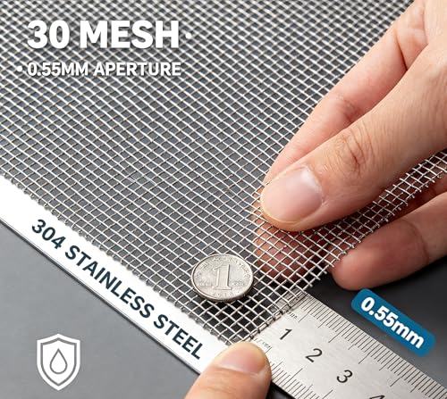 Image of 30 Mesh 304 Stainless Steel Wire Mesh Roll, 0.15mm Wire Diameter, 11.8 inchx39.4 inch Rust Proof Flexible Metal Screen, Easy to Cut for Vent Covers, Window Screens, Filters, Garden DIY Projects