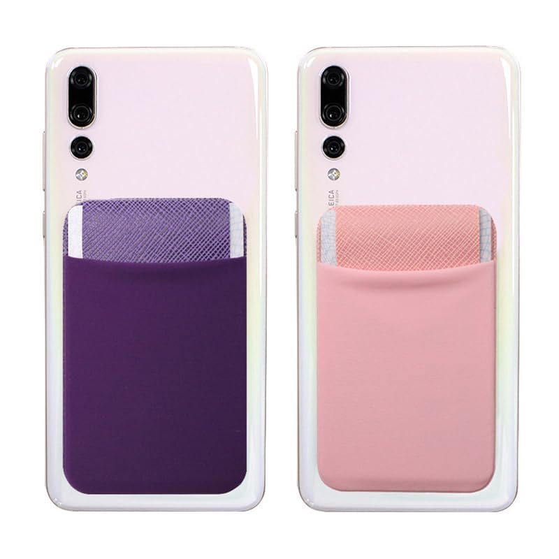 Image of Mizi (2 Pack Adhesive Phone Wallet with Flap, 4 Cards Holder for Back of Phone Stick on Phone Cases for iPhone /Android /Samsung Galaxy - (Pink /Purple)