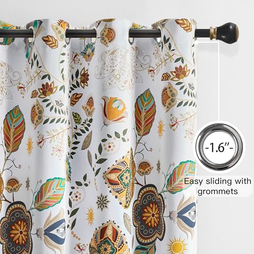 Image of XiDi Kitchen Curtains 45 Inch Length White Boho Blackout Short Curtains | for Cafe Kitchen Grommet Luxury Whimsical Vintage Floral Paisley Patterned 45 Inches Long for Living Room Bedroom 52x45