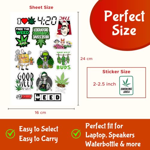 Image of CodersParadise 53-Pack Stoner & Marijuana Stickers | Waterproof, Glossy Laminated, Self-Adhesive Stickers for Laptop, Journal, Diary, Bike Helmet, Guitar & Mobile - 3 Inch